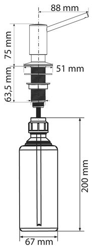 FRANKE SIMPLE dávkovač saponátu 500 ml, ke dřezu, chrom 119.0281.894 Technický nákres