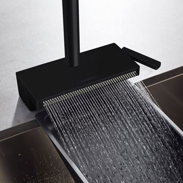 HANSGROHE AQUNO SELECT M81 dřezová baterie, s vytahovací koncovkou a plochou sprškou, sBox, EcoSmart, matná černá 73830670 Obrázek - fotka