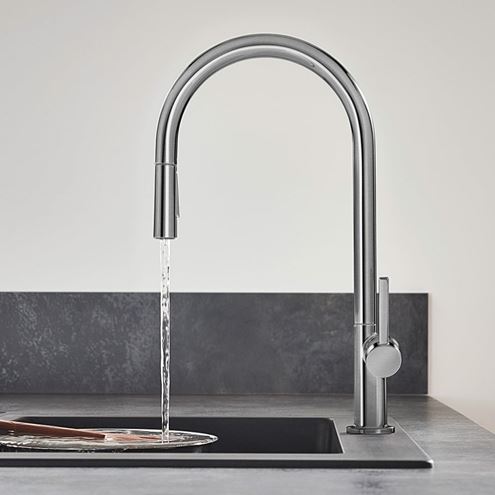 HANSGROHE TALIS M54 dřezová baterie, s vytahovací sprškou, kartáčovaný černý chrom 72800340 Obrázek - fotka
