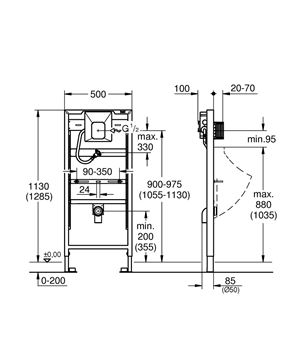 GROHE RAPID SL montážní rám pro pisoár 113 cm a 130 cm 38786001 Technický nákres