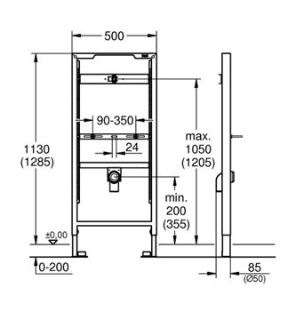 GROHE RAPID SL GROHE RAPID SL montážní rám pro pisoár 113 cm a 130 cm 38517001 Technický nákres