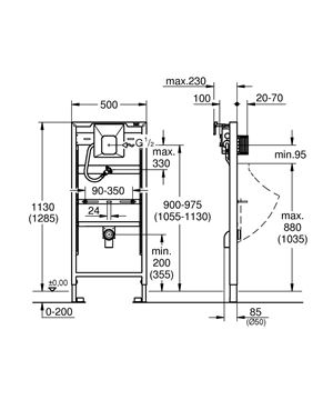 GROHE RAPID SL montážní rám pro pisoáry 113 cm 38803001 Technický nákres