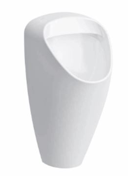 SANELA pisoár Caprino Plus s radarovým splachovačem, napájení z baterie, integrovaný zdroj, zadní přívod vody, Rimless splachování, Bluetooth ovládání