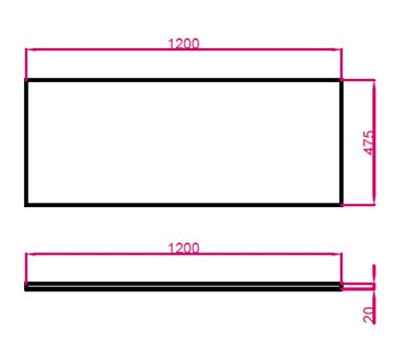 TECHNISTONE MODULAR deska pod umyvadlo 120x47,5x2 cm, Crystal Cal Silva L 20 LE160 BPCS2012L Technický nákres