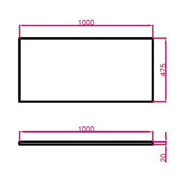 TECHNISTONE MODULAR deska pod umyvadlo 100x47,5x2 cm, Crystal Cal Silva L 20 LE160 BPCS2010L Technický nákres