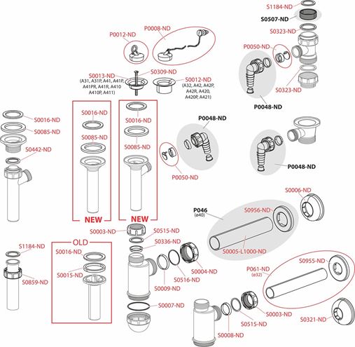 ALCA sifon k umyvadlu DN32, s přípojkou a výpustí A410P Obrázek - fotka