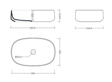 ARTCERAM COGNAC umyvadlová mísa 55 cm, bez přepadu, Saniglaze, matná bílá COL003 05,34 Technický nákres