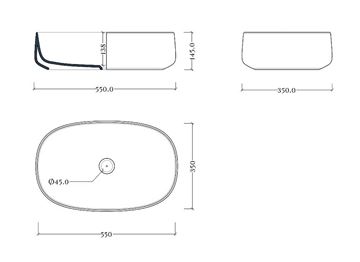 ARTCERAM COGNAC umyvadlová mísa 55 cm, bez přepadu, Saniglaze, matná černá COL003 17,34 Technický nákres