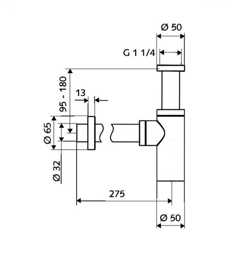 SCHELL EDITION designový sifon k umyvadlu DN32, s převlečnou maticí 5/4, chrom 014290699 Technický nákres
