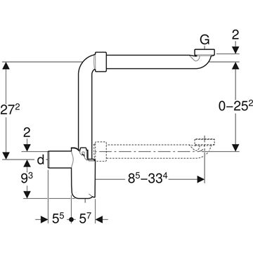 GEBERIT nábytkový sifon k umyvadlu DN40, s převlečnou maticí 5/4, alpská bílá 151.117.11.1 Technický nákres
