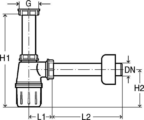 VIEGA 5725 sifon k umyvadlu DN40, s převlečnou maticí 6/4 119270 Technický nákres