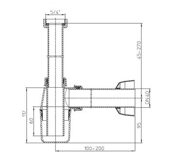 HL sifon k umyvadlu DN40, s převlečnou maticí 5/4 HL132/40 Technický nákres
