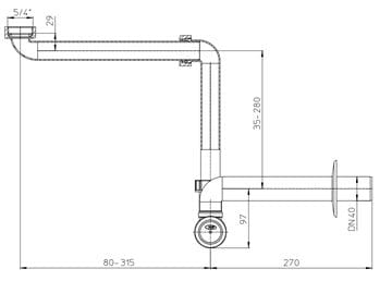 HL nábytkový sifon k umyvadlu DN40, s převlečnou maticí 5/4 HL137N/40 Technický nákres