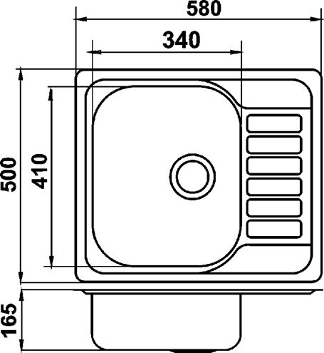 NOVASERVIS nerezový dřez 580x500 mm, otočný, odkapávač DR50/58 Technický nákres