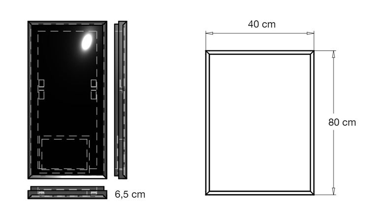 INDA PIRANO zrcadlo 40x80 cm, s osvětlením, s regulací stmívání S921000SA Technický nákres