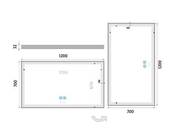 NIMCO ZP 13000 zrcadlo 120x70 cm, reverzibilní, s osvětlením, s regulací stmívání a teploty světla, se dvěma senzory ZP 13006VX Technický nákres