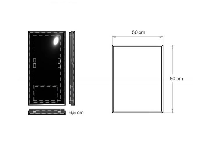 INDA PIRANO zrcadlo 50x80 cm, s osvětlením, s regulací stmívání S921005SA Technický nákres