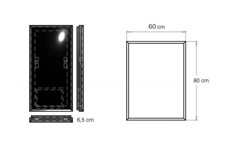 INDA PIRANO zrcadlo 60x80 cm, s osvětlením, s regulací stmívání S921010WM Technický nákres