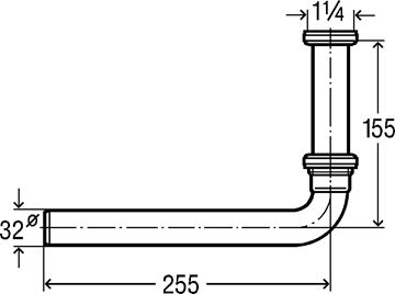 VIEGA 5621.1-880 odtokový oblouk DN32, s převlečnou maticí 5/4, chrom 119263 Technický nákres