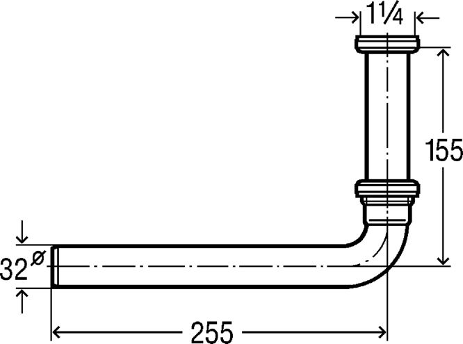 VIEGA 5621.1-880 odtokový oblouk DN32, s převlečnou maticí 5/4, chrom 119263 Technický nákres