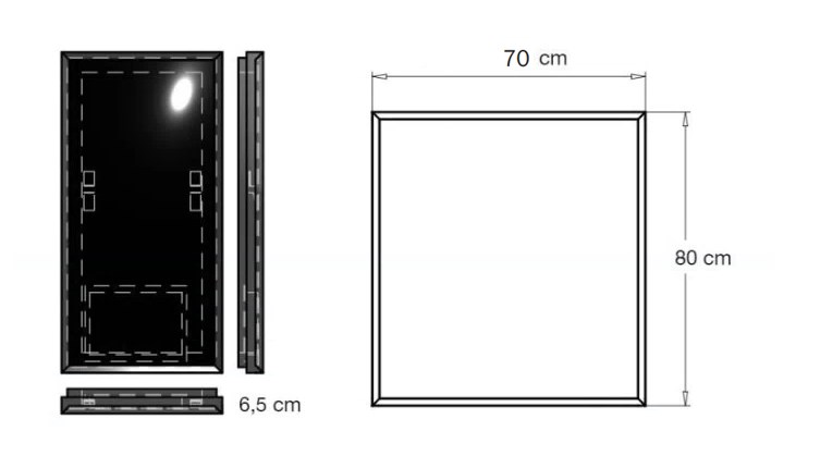 INDA PIRANO zrcadlo 70x80 cm, s osvětlením, s regulací stmívání S921015SA Technický nákres