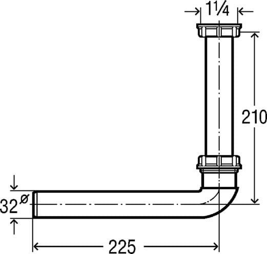 VIEGA 5632.2 odtokový oblouk DN32, s převlečnou maticí 5/4 368906 Technický nákres