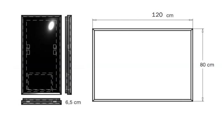 INDA PIRANO zrcadlo 120x80 cm, s osvětlením, s regulací stmívání S921040WM Technický nákres