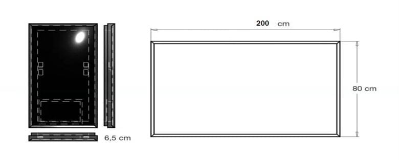 INDA PIRANO zrcadlo 200x80 cm, s osvětlením, s regulací stmívání S921080BZ Technický nákres