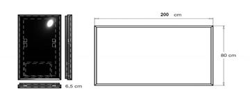 INDA PIRANO zrcadlo 200x80 cm, s osvětlením, s regulací stmívání S921080NE Technický nákres