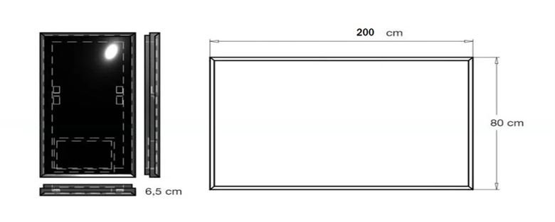 INDA PIRANO zrcadlo 200x80 cm, s osvětlením, s regulací stmívání S921080SA Technický nákres