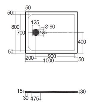 CONCEPT 200 sprchová vanička 80x100 cm, litý mramor, samonosná, mat light dove grey 08DW08O2-81 Technický nákres