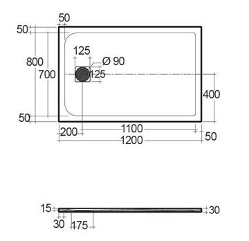 CONCEPT 200 sprchová vanička 80x120 cm, litý mramor, samonosná, mat light dove grey 08DW07O2-81 Technický nákres