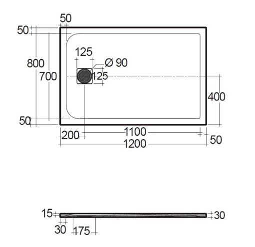 CONCEPT 200 sprchová vanička 80x120 cm, litý mramor, samonosná, mat light dove grey 08DW07O2-81 Technický nákres