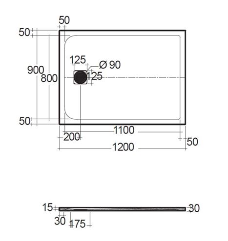 CONCEPT 200 sprchová vanička 90x120 cm, litý mramor, samonosná, greige matt 09DW0754-81 Technický nákres