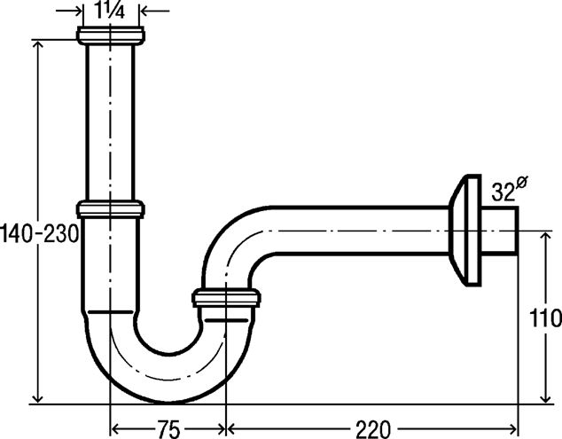 VIEGA 5611.5 designový sifon k umyvadlu DN32, s převlečnou maticí 5/4, chrom 101572 Technický nákres