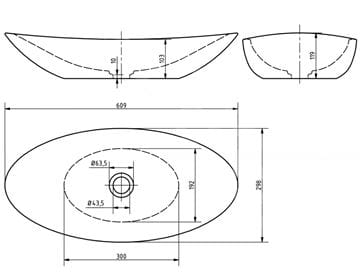 SVIS DESIGN ORION HARDCORE umyvadlová mísa 60 cm, bez přepadu, beton, světlá šedá UBX040706090100001 Technický nákres