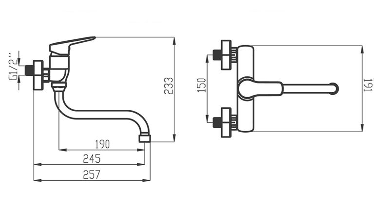 NOVASERVIS METALIA 54 umyvadlová/dřezová nástěnná baterie, chrom 54070/T,0 Technický nákres