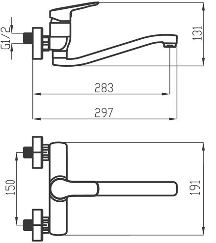 NOVASERVIS METALIA 54 umyvadlová/dřezová nástěnná baterie, chrom 54070,0 Technický nákres