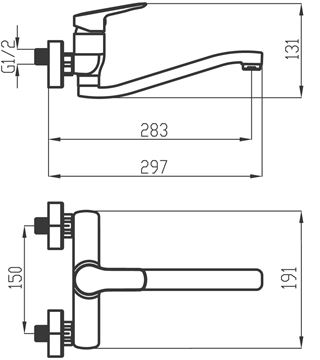 NOVASERVIS METALIA 54 umyvadlová/dřezová nástěnná baterie, chrom 54070,0 Technický nákres