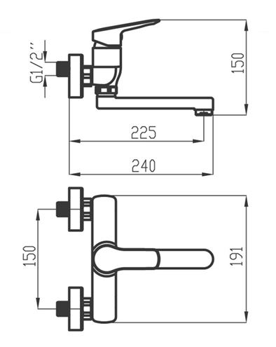 NOVASERVIS METALIA 54 umyvadlová/dřezová nástěnná baterie, chrom 54076,0 Technický nákres
