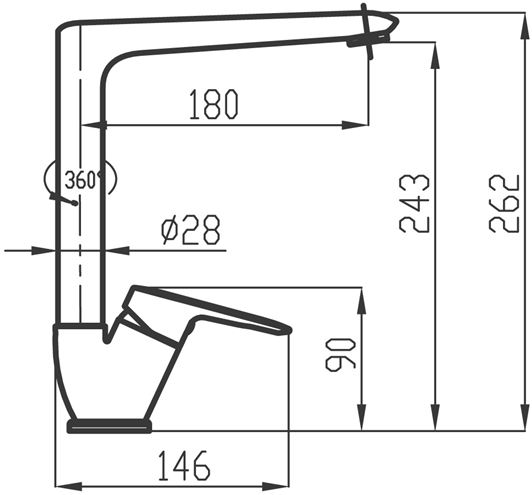 NOVASERVIS METALIA 54 dřezová baterie, Eco, chrom 54014,0 Technický nákres