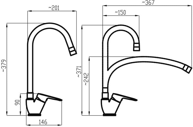NOVASERVIS METALIA 54 dřezová baterie, s flexi ramínkem, béžová/chrom 54014F,0BE Technický nákres