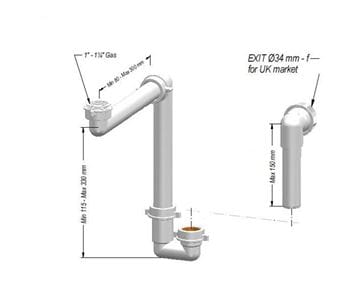 IDEAL STANDARD nábytkový sifon k umyvadlu DN32, s převlečnou maticí 5/4 EE23033967 Technický nákres