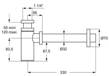 IDEAL STANDARD CONNECT designový sifon k umyvadlu DN32, s převlečnou maticí 5/4, chrom J3747AA Technický nákres