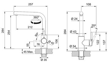 FRANKE FS 3230 LINA SMART dřezová baterie, chrom 115.0693.230 Technický nákres
