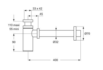 IDEAL STANDARD designový sifon k umyvadlu DN32, s převlečnou maticí 5/4, chrom D5859AA Technický nákres