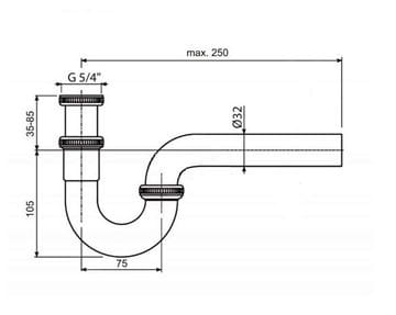 IDEAL STANDARD designový sifon k umyvadlu DN32, s převlečnou maticí 5/4, chrom A2305AA Technický nákres