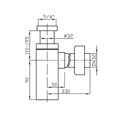 JIKA CUBITO designový sifon k umyvadlu DN32, s převlečnou maticí 5/4, chrom H3747300040001 Technický nákres