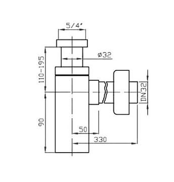 JIKA CUBITO designový sifon k umyvadlu DN32, s převlečnou maticí 5/4, chrom H3747300040001 Technický nákres