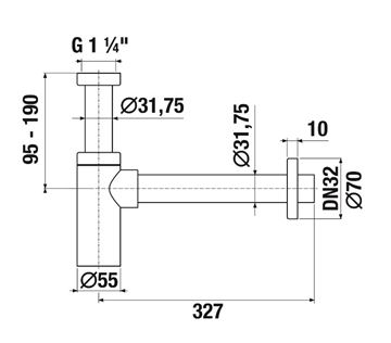 JIKA RIO designový sifon k umyvadlu DN32, s převlečnou maticí 5/4, chrom H3741R00040001 Technický nákres
